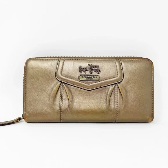 Coach Madison Accordion Zip Clutch Wallet Metallic Leather Card Organizer Large - Picture 1 of 14